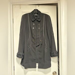 RENA LANGE Black Tailored Wool embroidered Blazer Jacket Victorian 12 large lace